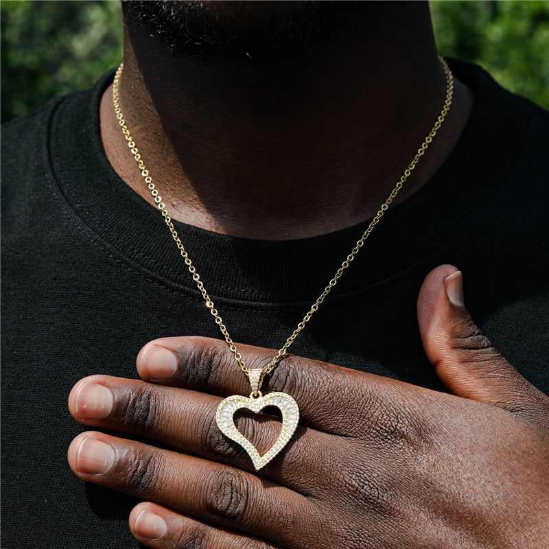 Iced Out Heart Baguette Pendant